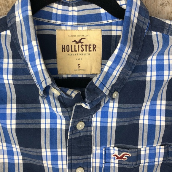 Hollister Blue plaid button down top Men’s size - Picture 3 of 7